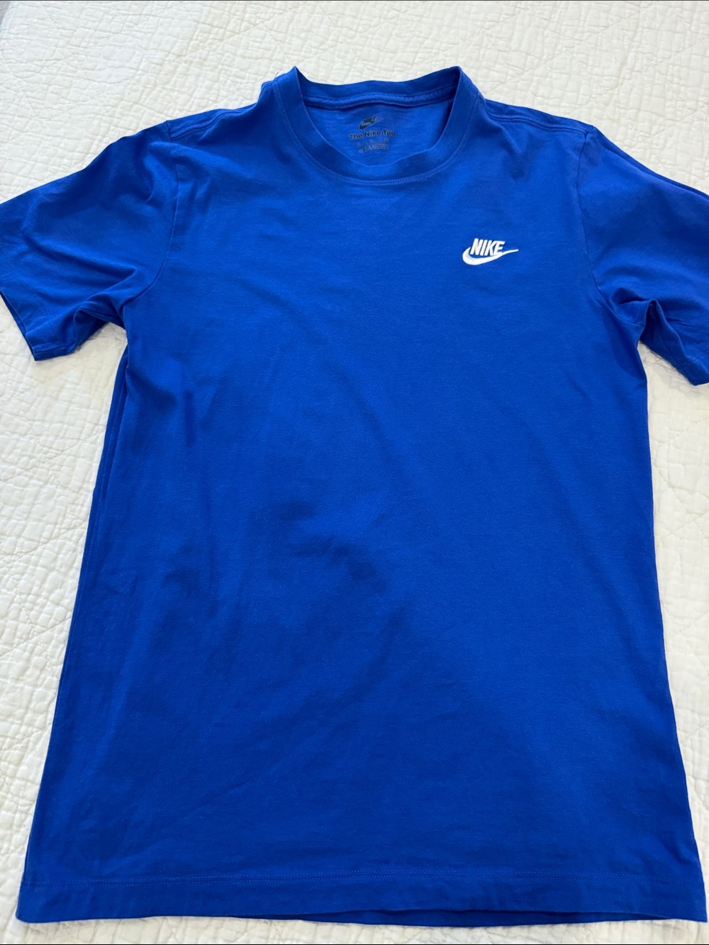 Men’s Nike Royal Blue Short Sleeve Crew T-Shirt with White Logo. Used. Size S